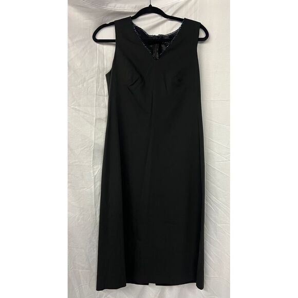 Classic Black Sleeveless Midi Dress with Beaded Neckline Formal Cocktail Evening - Picture 3 of 5